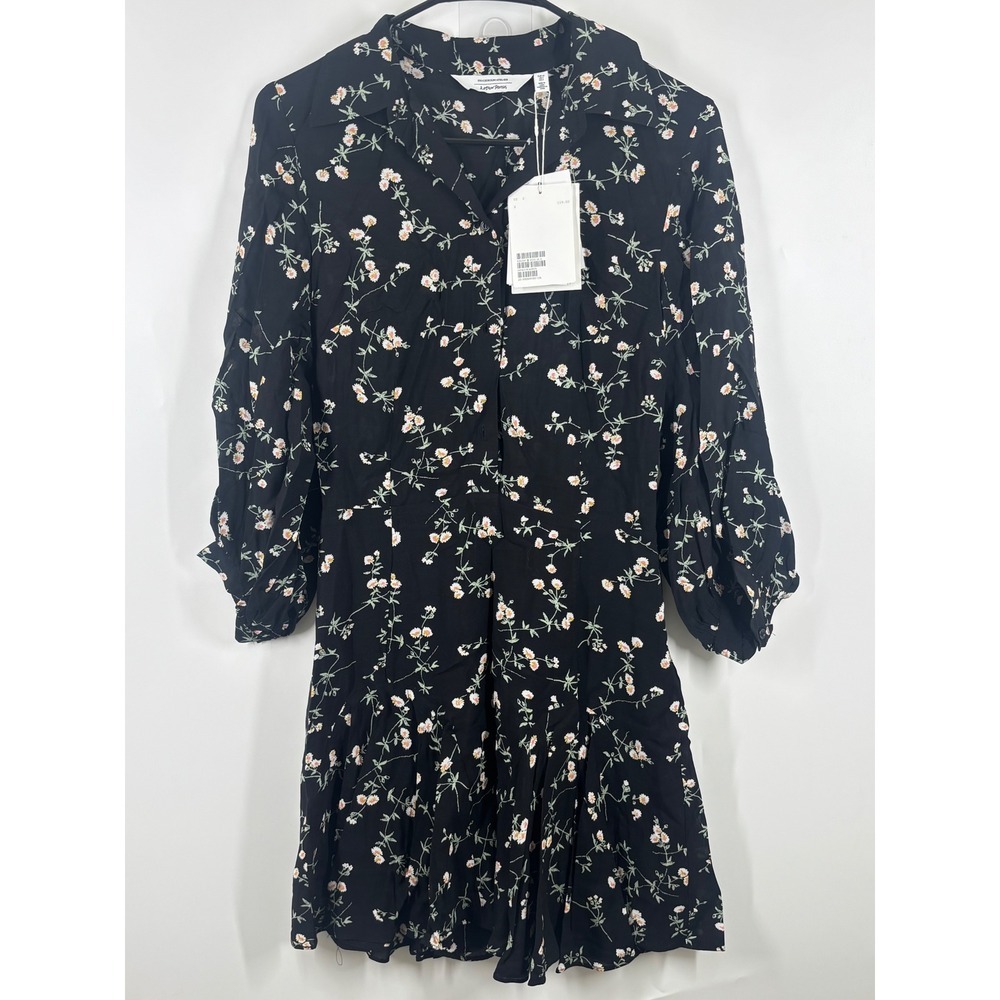 & Other Stories Black Floral Mini Dress Long Sleeve Collared Button Front NWT